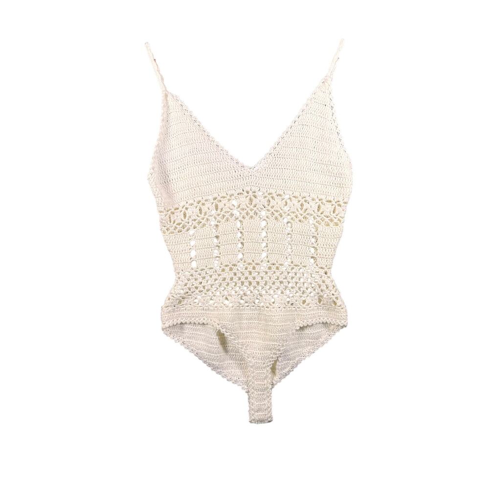 Charlotte Russe Rayon crochet Bodysuit, Size L Ivory